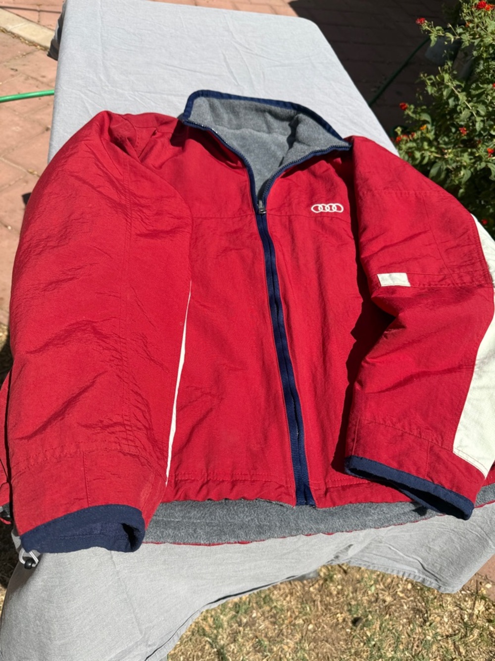 Audi 4 rings embroydered Red Fleece-Lined reversible Jacket with Navy Trim